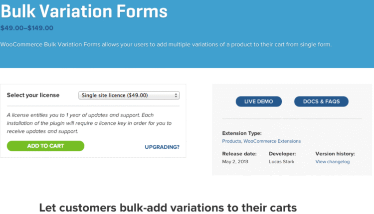 Bulk Variation Forms - WordPress Plugin for WooCommerce